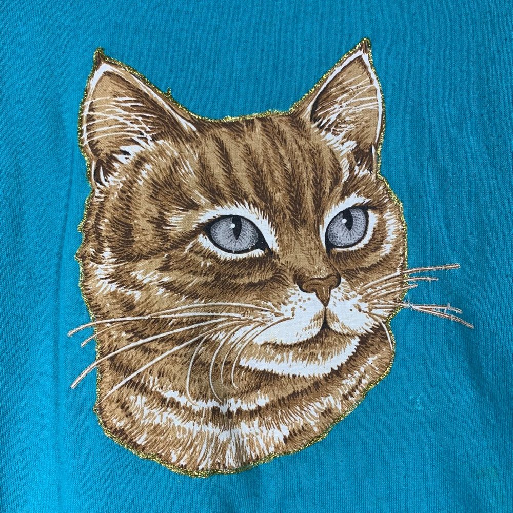 Vintage Tan Cat Teal Sweatshirt - Picture 2 of 5
